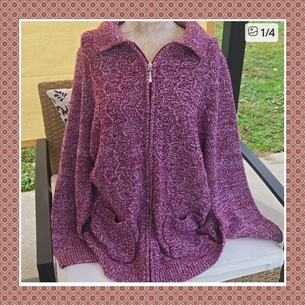Woman Within Burgundy Zip-Up Cardigan
